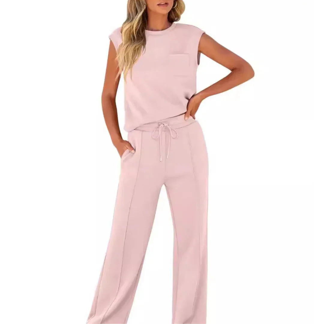 Women Two Piece Loungewear Set Sleeveless Wide Leg Pants - Image 5