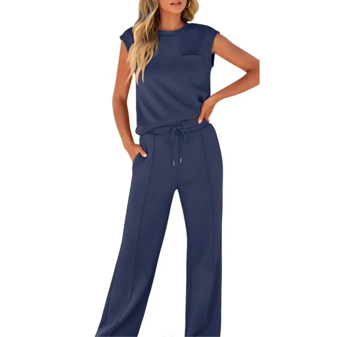 Women Two Piece Loungewear Set Sleeveless Wide Leg Pants - Image 7