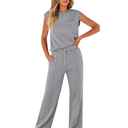 Women Two Piece Loungewear Set Sleeveless Wide Leg Pants - Image 8