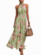 Women Halter Neck Floral Maxi Dress Wedding Guest A-Line