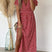 Women Floral V-Neck Maxi Dress Ruffle Sleeve Side Slit - Image 2