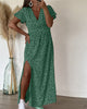 Women Floral V-Neck Maxi Dress Ruffle Sleeve Side Slit - Image 5