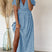 Women Floral V-Neck Maxi Dress Ruffle Sleeve Side Slit - Image 6