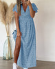 Women Floral V-Neck Maxi Dress Ruffle Sleeve Side Slit - Image 6