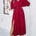 Women V-Neck Batwing Sleeve Tie Waist Maxi Dress Slit - Image 6