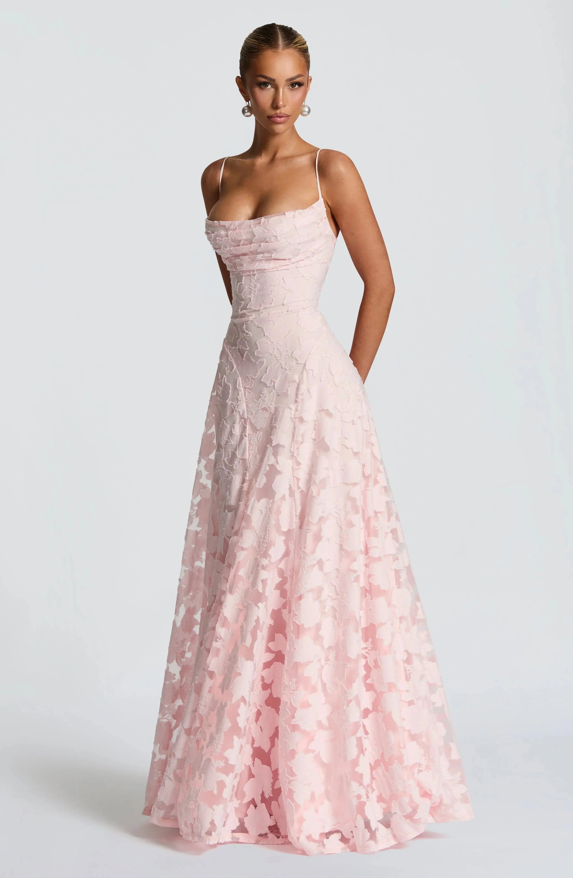 Women Floral Cowl Neck Sleeveless Maxi Dress Formal Evening Gown - Image 16