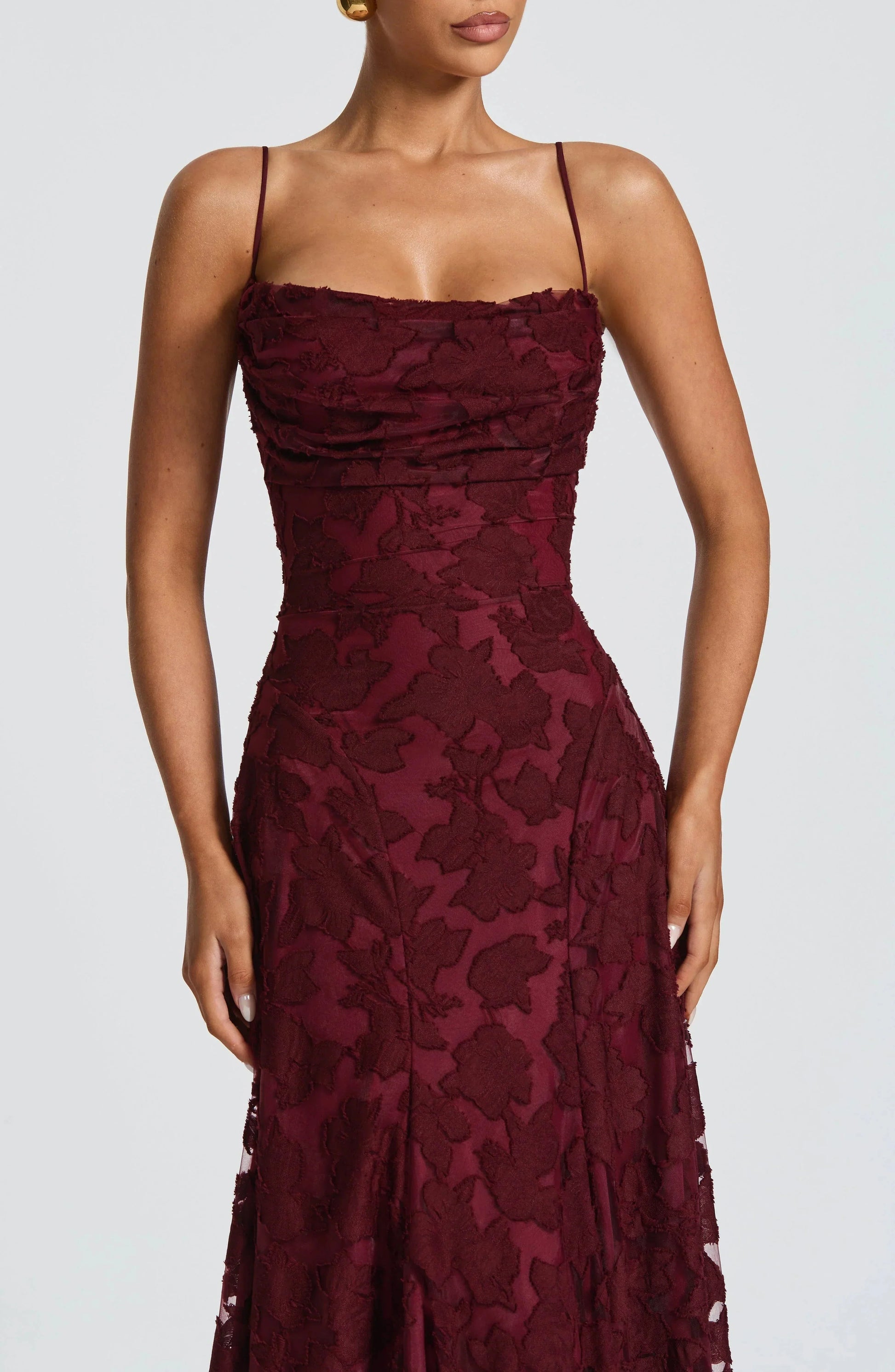 Women Floral Cowl Neck Sleeveless Maxi Dress Formal Evening Gown - Image 3