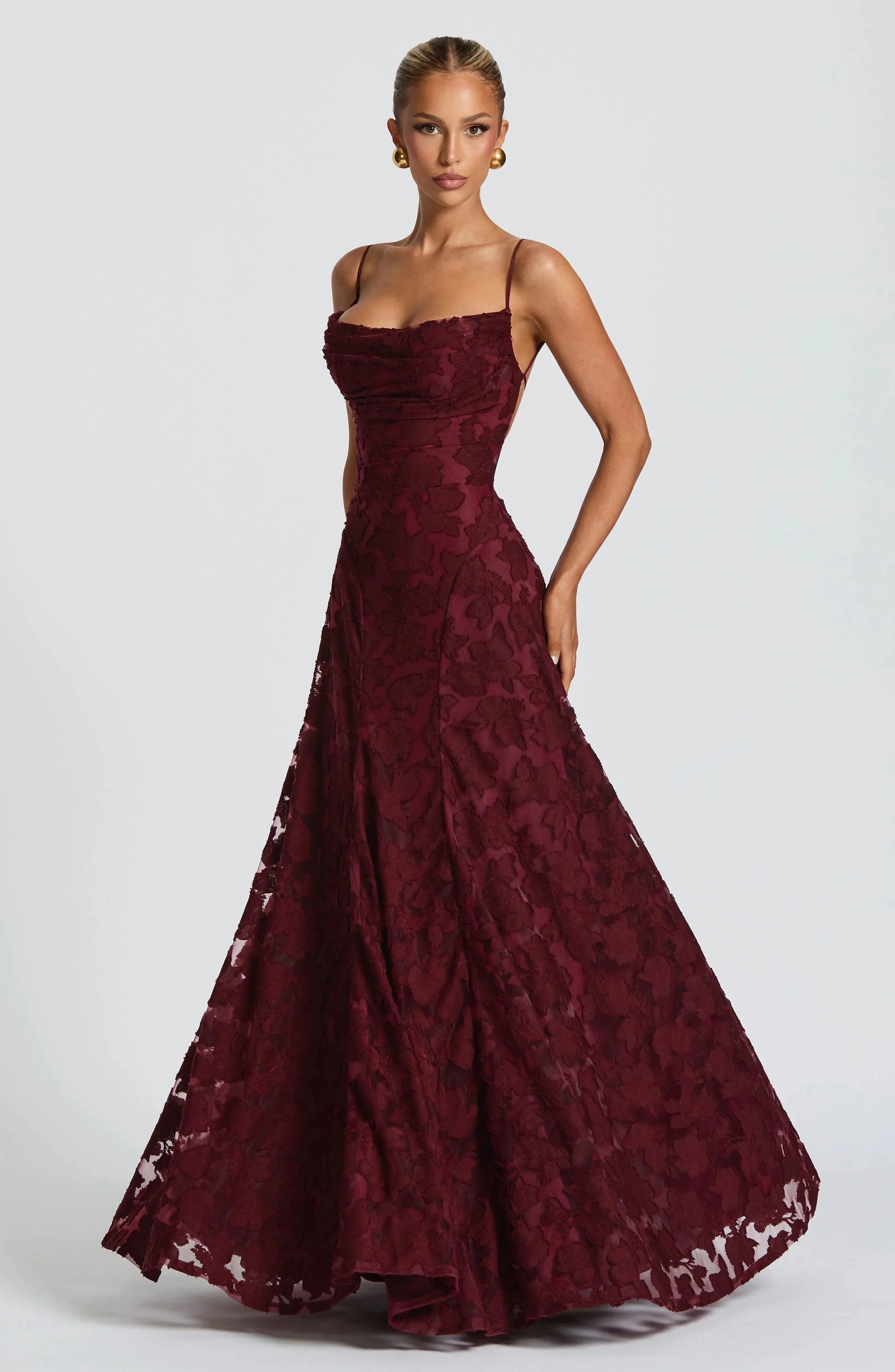 Women Floral Cowl Neck Sleeveless Maxi Dress Formal Evening Gown - Image 4
