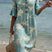Women Floral V-Neck Midi Dress Button Front 3/4 Sleeve Pockets - Image 2