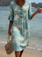 Women Floral V-Neck Midi Dress Button Front