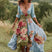 Women Floral Midi Dress V-Neck Asymmetrical Hem Boho - Image 3