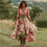 Women Floral Midi Dress V-Neck Asymmetrical Hem Boho - Image 5