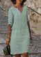 Robe midi pour femme à manches trois-quarts avec col en V et imprimé géométrique