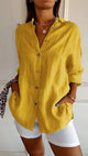 Women's Oversized Button Down Shirt Long Sleeve Pleated Pockets - Image 6