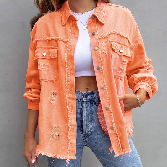 Marellie - Oversized Distressed Denim Jacket Women