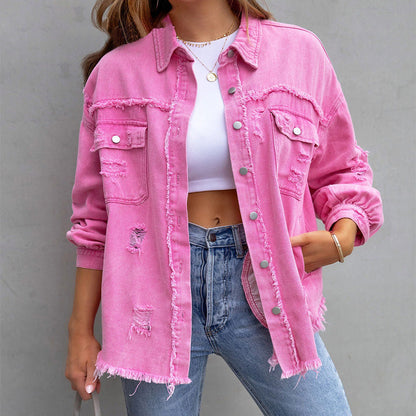Marellie - Oversized Slidt Denimjakke til Kvinder