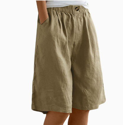 Women's Elastic Waist Knee Length Shorts Relaxed Fit Pockets - Image 13