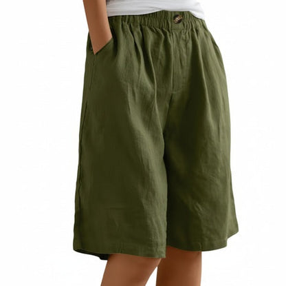 Women's Elastic Waist Knee Length Shorts Relaxed Fit Pockets
