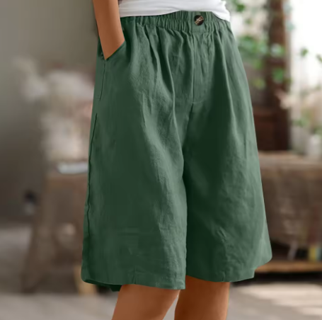 Women's Elastic Waist Knee Length Shorts Relaxed Fit Pockets - Image 9