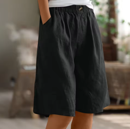 Women's Elastic Waist Knee Length Shorts Relaxed Fit Pockets - Image 10