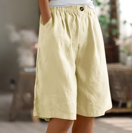 Women's Elastic Waist Knee Length Shorts Relaxed Fit Pockets - Image 4