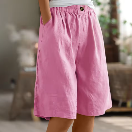 Women's Elastic Waist Knee Length Shorts Relaxed Fit Pockets - Image 6