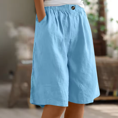 Women's Elastic Waist Knee Length Shorts Relaxed Fit Pockets - Image 8