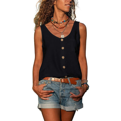 Women's Button Front Tank Top Sleeveless U-Neck Summer - Image 9