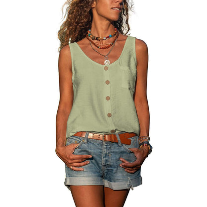 Women's Button Front Tank Top Sleeveless U-Neck Summer - Image 11