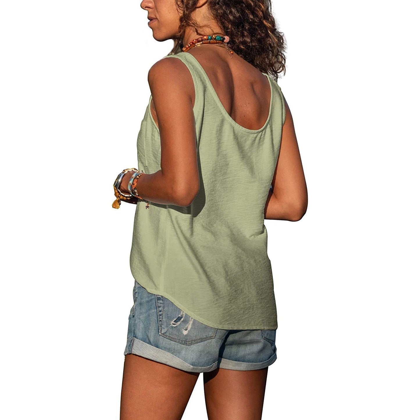 Women's Button Front Tank Top Sleeveless U-Neck Summer - Image 12