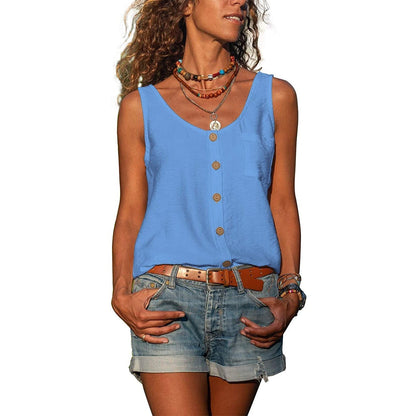 Women's Button Front Tank Top Sleeveless U-Neck Summer - Image 13