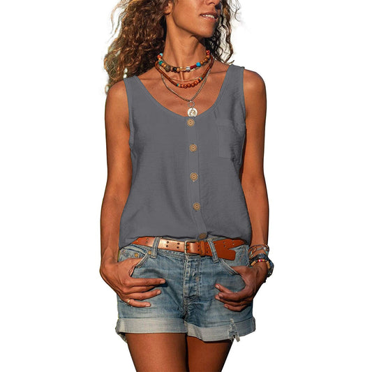 Women's Button Front Tank Top Sleeveless U-Neck Summer