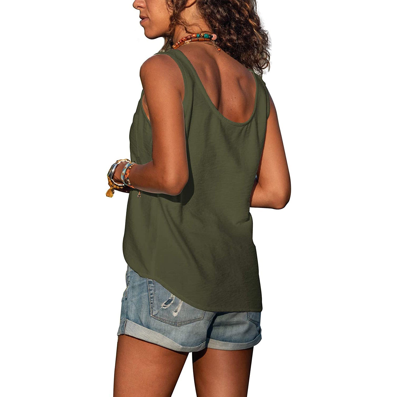 Women's Button Front Tank Top Sleeveless U-Neck Summer - Image 6