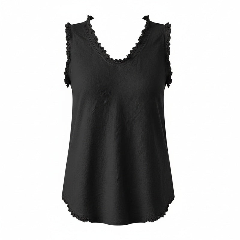 Louisa – Canotta Donna Smanicata con Scollo a V e Bordi Sfilacciati