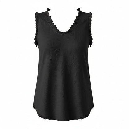 Louisa – Canotta Donna Smanicata con Scollo a V e Bordi Sfilacciati