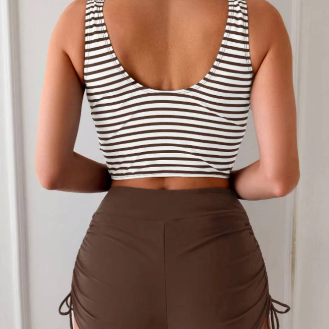 Women's High Waisted Striped Tankini Set Twist Front Tummy Control - Image 10