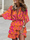 Women Floral V-Neck Ruffle Short Sleeve Summer Dress