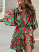 Women Floral V-Neck Ruffle Short Sleeve Summer Dress - Image 4