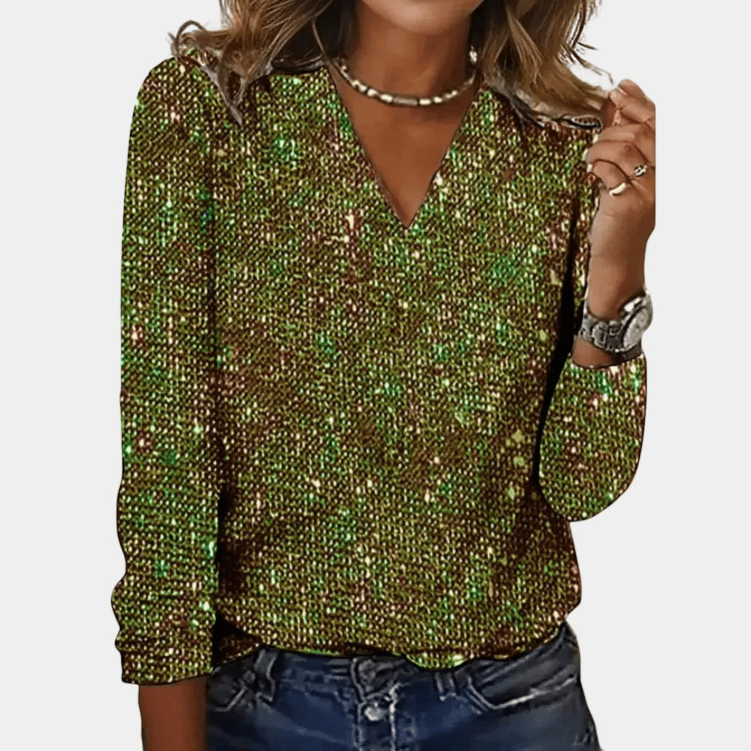 Shiena – Women’s V Neck Top With Decorative Detail