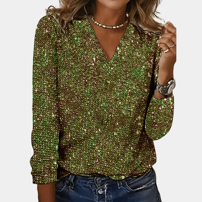 Shiena – Women’s V Neck Top With Decorative Detail