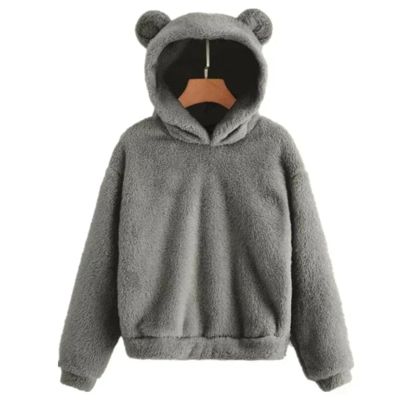 Elourie – Maglione in pile da donna con cappuccio a orecchie di orso