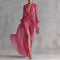 Women Chiffon Maxi Dress Belted V-Neck Wedding Guest Formal