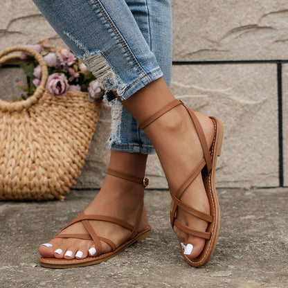 Women Criss Cross Flat Sandals Ankle Strap Summer Casual - Image 6