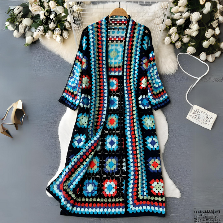 Pénélope – Cardigan long tricoté coloré pour femmes