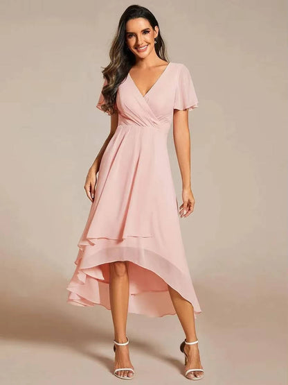 Women Wrap V-Neck Tiered Midi Dress Summer Wedding Guest