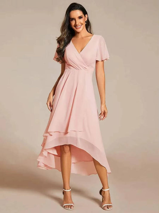 Women Wrap V-Neck Tiered Midi Dress Summer Wedding Guest