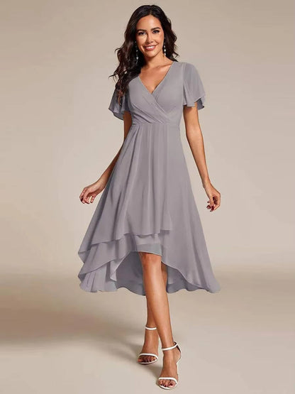 Women Wrap V-Neck Tiered Midi Dress Summer Wedding Guest - Image 3