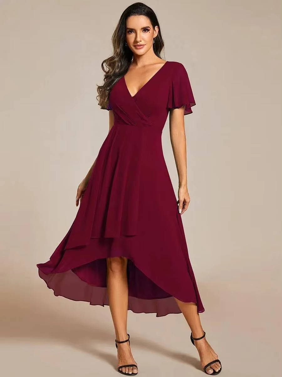 Women Wrap V-Neck Tiered Midi Dress Summer Wedding Guest - Image 4