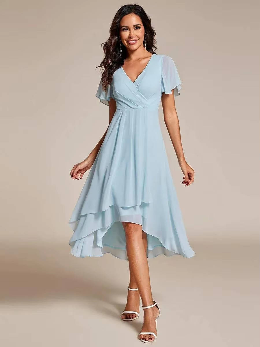 Women Wrap V-Neck Tiered Midi Dress Summer Wedding Guest - Image 7