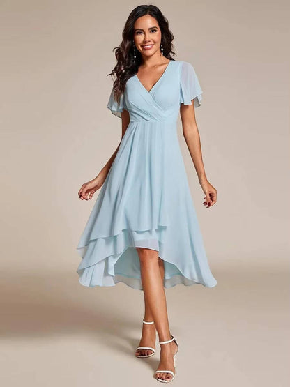 Women Wrap V-Neck Tiered Midi Dress Summer Wedding Guest - Image 7